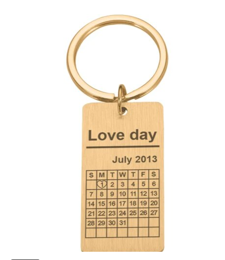 Engraved Stainless Steel Calendar Date Keychain - Personalized Wedding Anniversary Gift for Boyfriend or Husband