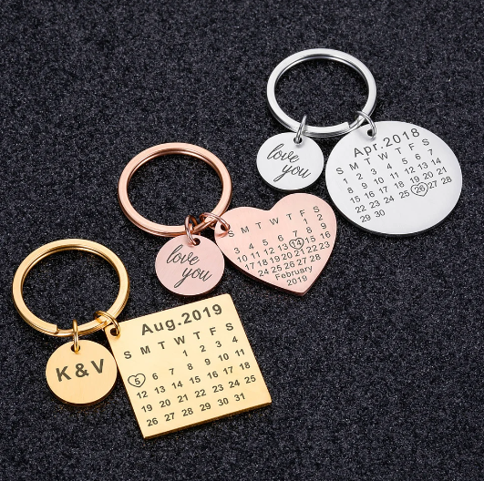 Engraved Stainless Steel Calendar Date Keychain, the perfect personalized gift to commemorate your special day. This exquisite keychain is an ideal choice for couples celebrating their wedding anniversary. Crafted from high-quality stainless steel, it combines durability with a timeless design.