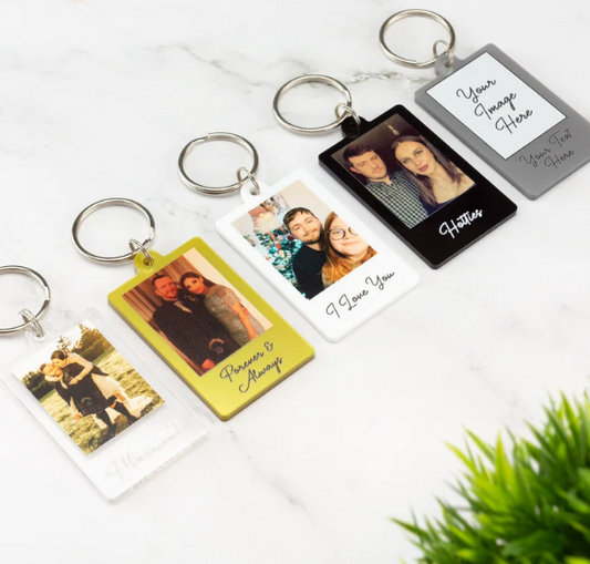 Personalised Keyring with custom photo and message.