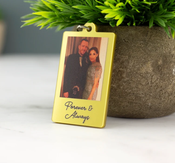 Custom Photo Keychain with Personalized Message - Ideal for Boyfriend, Girlfriend, Valentines, Music Lovers, Birthdays, Weddings, and Christmas