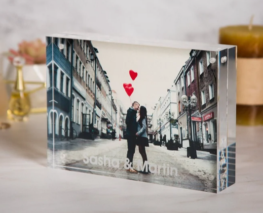 Personalized Acrylic Photo Block - Ideal New Home/Office Picture Frame & Thoughtful Gift for BFF, Engagements, Weddings, and Christmas