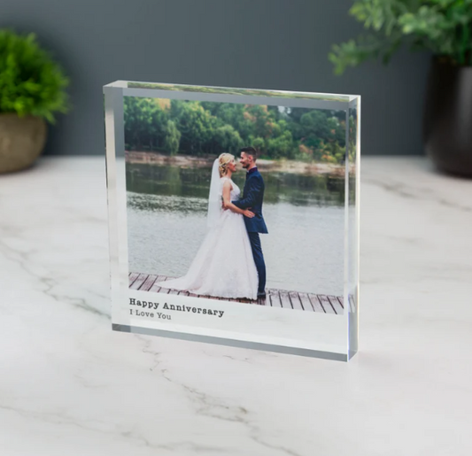 Elevate your cherished memories with our Customized Acrylic Block Plaque. This unique and elegant keepsake features a personalized photo print and a heartfelt message of your choice.
