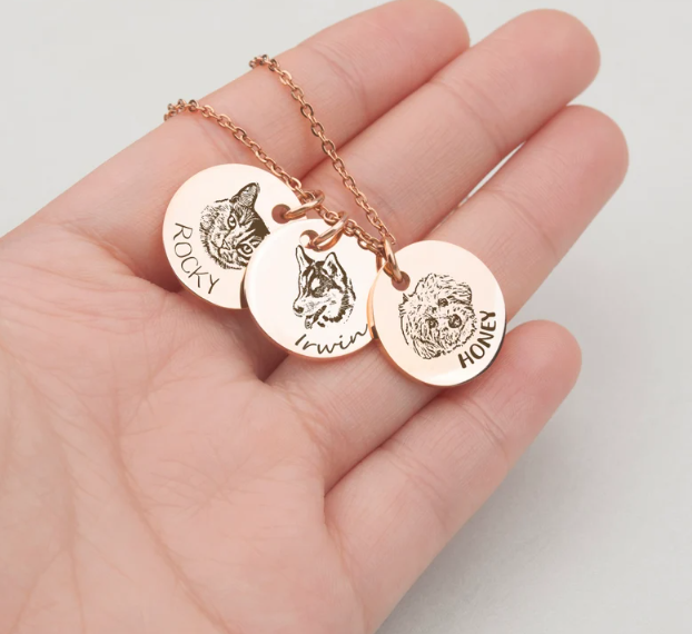 Personalized Pet Jewelry for Dog Mom - Pet Portrait Custom - Dog Portrait Necklace - Engraved Portrait from Photo - Pet Memorial Jewelry