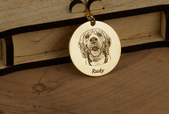 Sterling Silver Pet Memorial Necklace - Engraved Dog Portrait Pendant