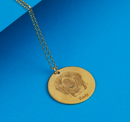 Sterling Silver Pet Memorial Necklace - Engraved Dog Portrait Pendant