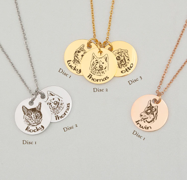 Personalized Pet Jewelry for Dog Mom - Pet Portrait Custom - Dog Portrait Necklace - Engraved Portrait from Photo - Pet Memorial Jewelry