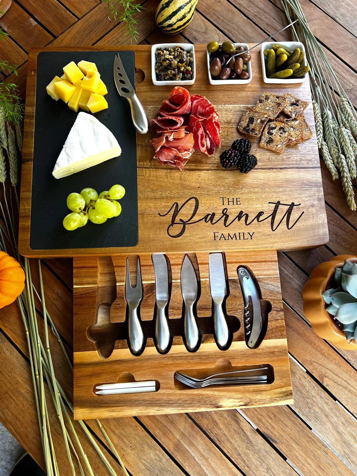 Personalized Charcuterie Board Set/19pcs Cheese Board And Knife Set