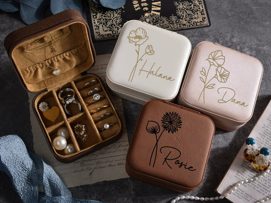 Personalized Leather Jewelry Box Travel Case