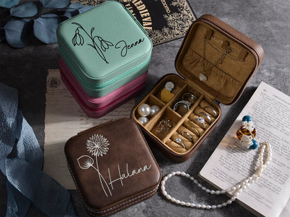 Personalized Leather Jewelry Box Travel Case