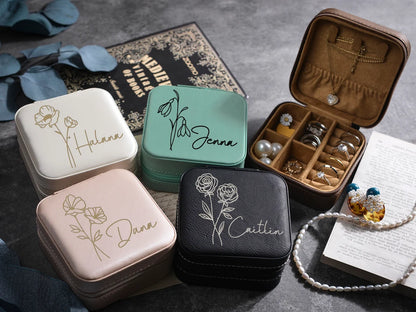 Personalized Leather Jewelry Box Travel Case