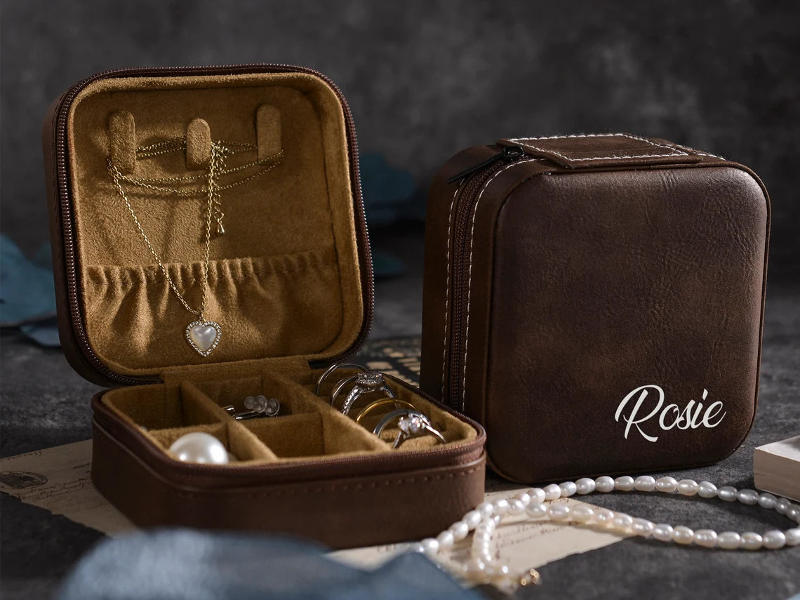 Personalized Leather Jewelry Box Travel Case