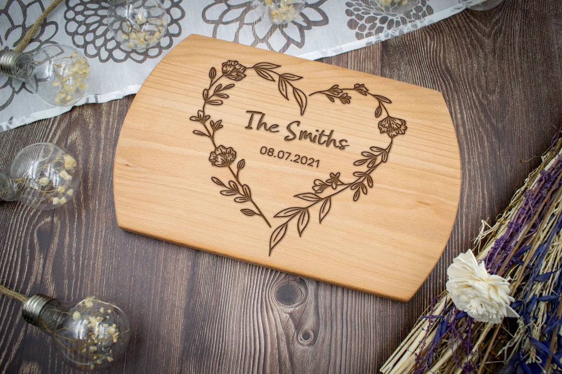 Personalized Cutting Board for Wedding Gift with Engraved Design, Anniversary Gift, Bridesmaid Gift, Housewarming Gift