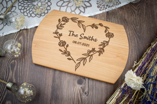 Personalized Cutting Board for Wedding Gift with Engraved Design, Engagement Gift, Bridesmaid Gift, Housewarming Gift (Beech)