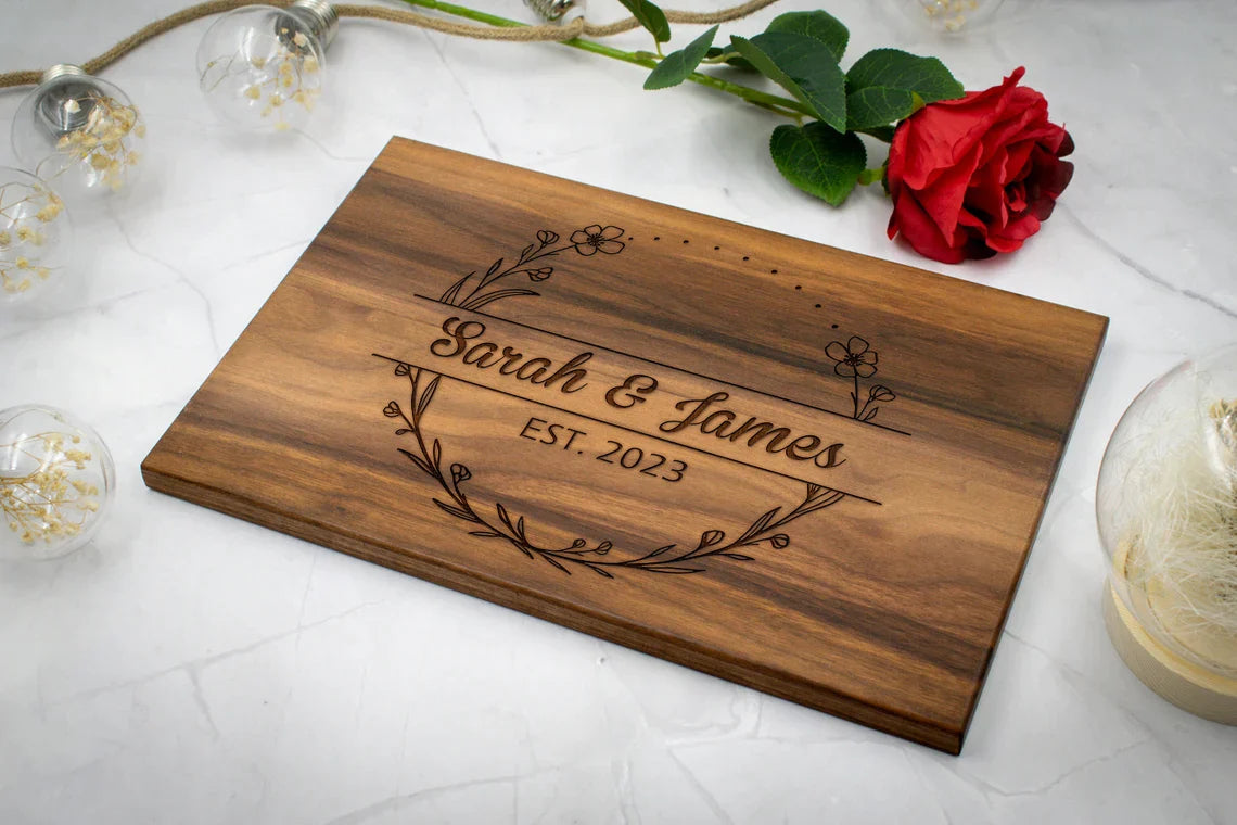 Personalized Cutting Board for Wedding Gift with Engraved Design, Engagement Gift, Bridesmaid Gift, Housewarming Gift (Beech)