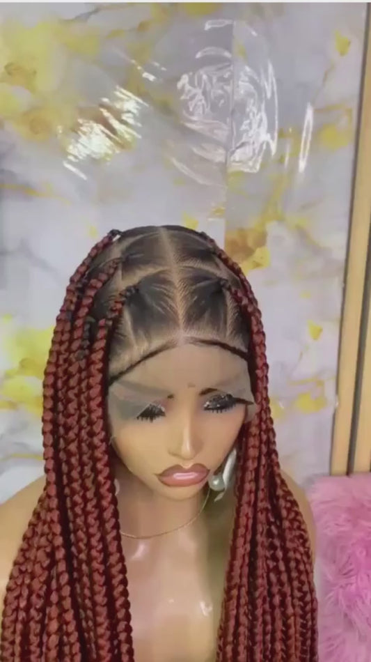 Braided wig,Knotless big braids, chunky box braids, beads, butt length braids, full lace wig for black women, custom made wig color black.