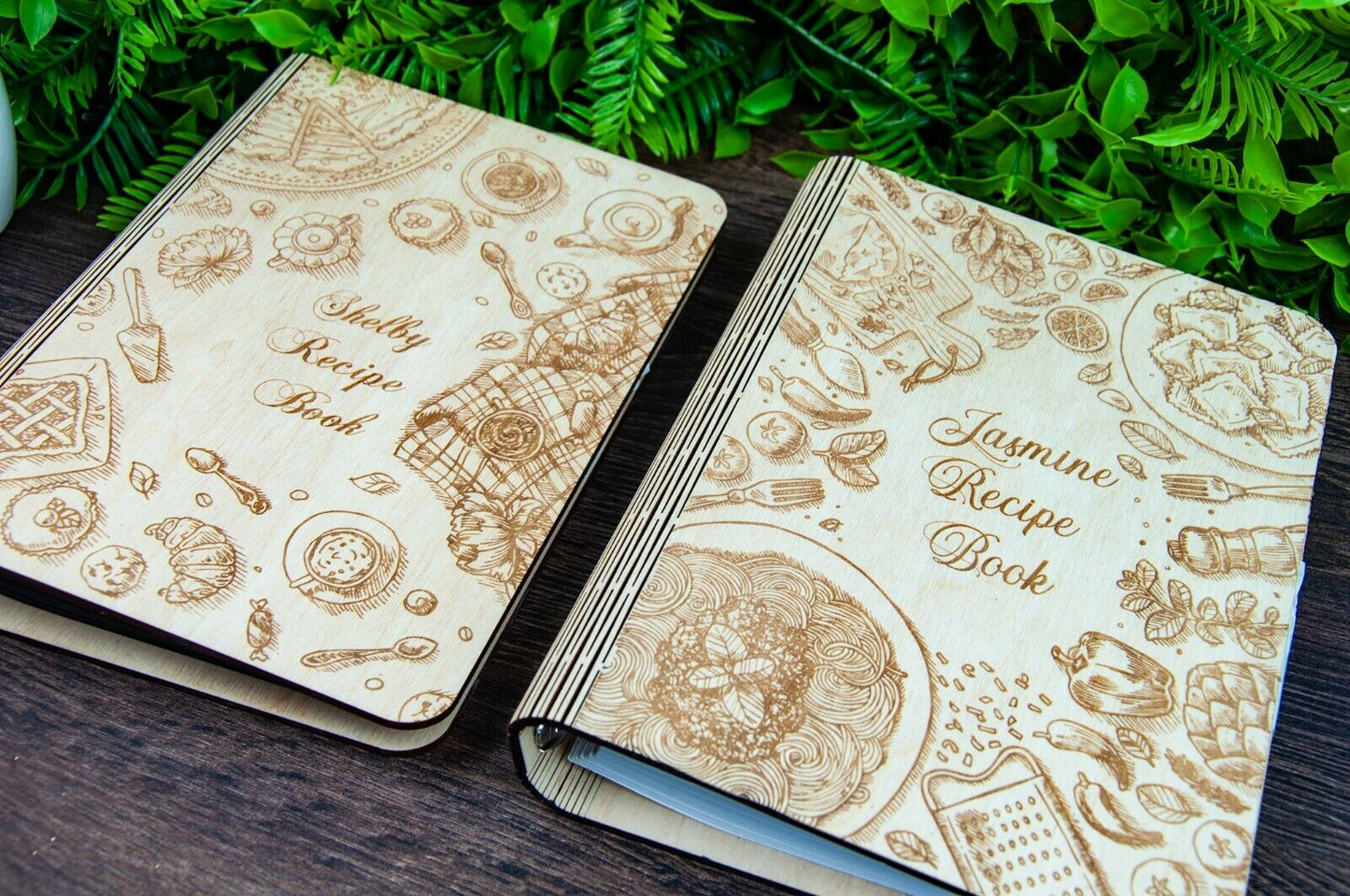 Personalized Wooden Recipe Book Binder Custom Journal Cookbook Gift