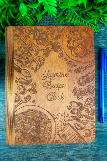 Personalized Wooden Recipe Book Binder Custom Journal Cookbook Gift