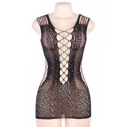 Betty Sparkle Glitter Rhinestone Fishnet Mesh Sexy lingerie bodysuit