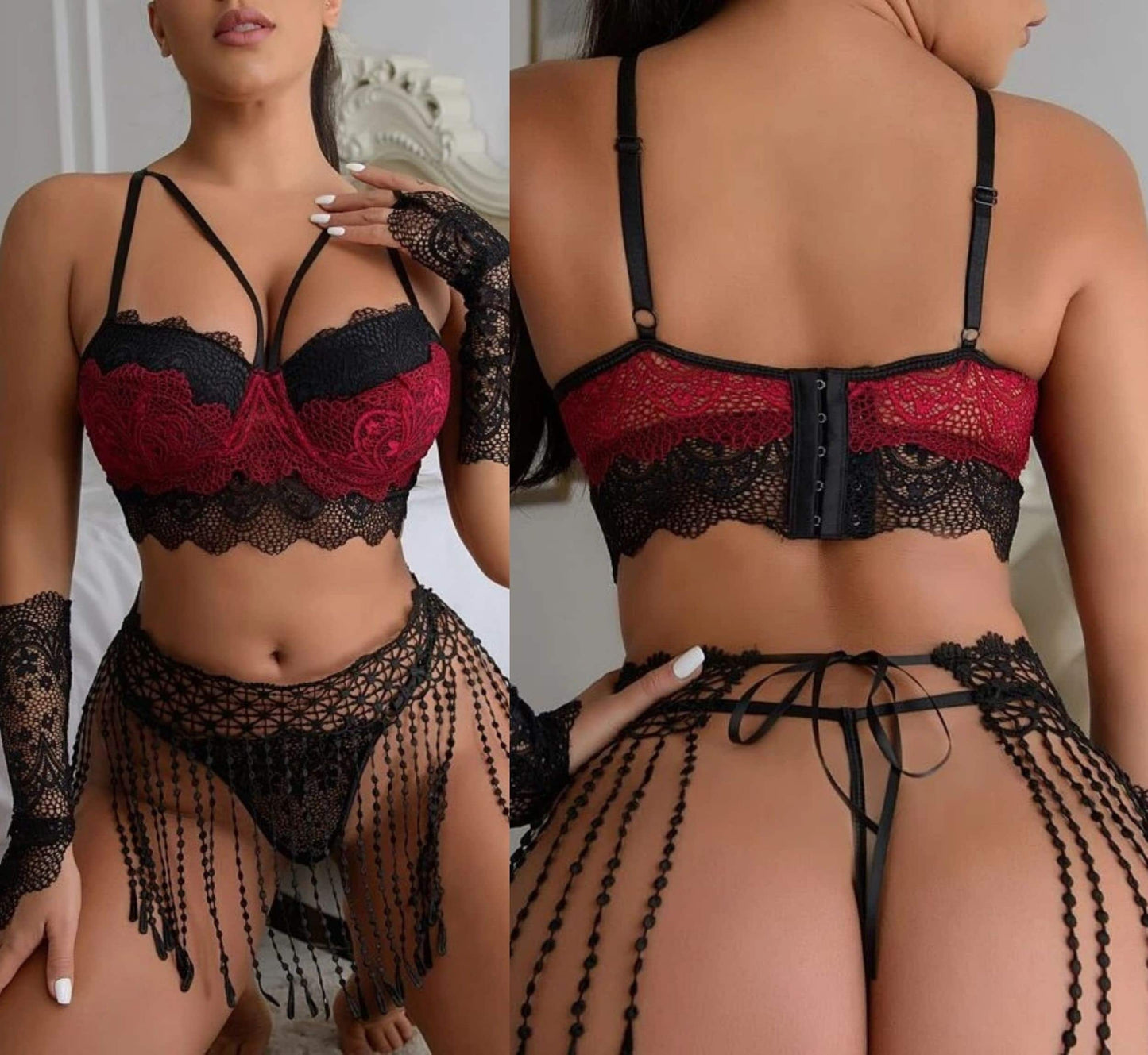 4PCS Red Essence Lingerie Set