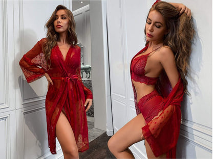 Spank Me Lingerie Set Robe (Burgundy)