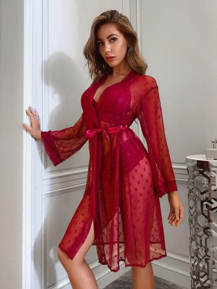 Spank Me Lingerie Set Robe (Burgundy)