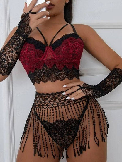 4PCS Red Essence Lingerie Set