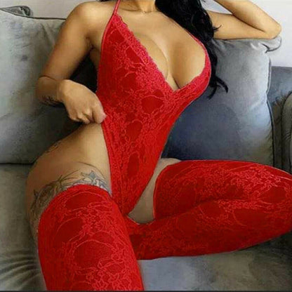 Sexy Bodysuit Lace Lingerie With Stockings Set