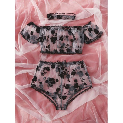 Sparrow Floral Mesh Lingerie Set & Choker