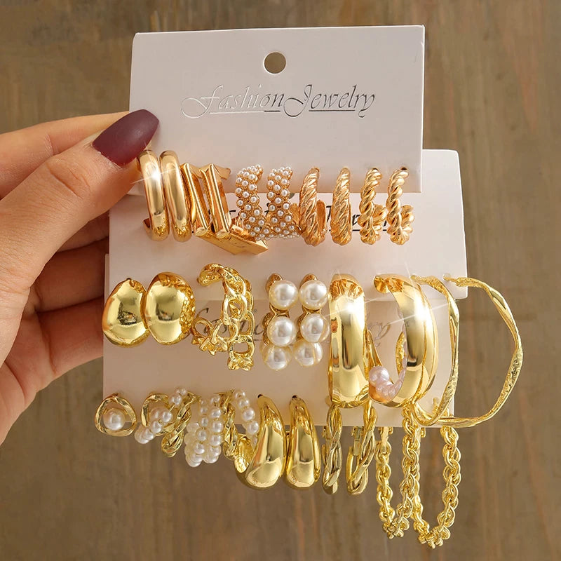 Royalux Pearl Twist Hoop Dangle Earrings Set