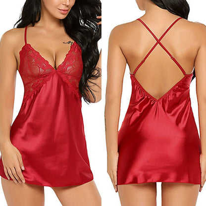 Satin Lace Nightdress Set Pajamas Lingerie