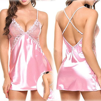 Satin Lace Nightdress Set Pajamas Lingerie