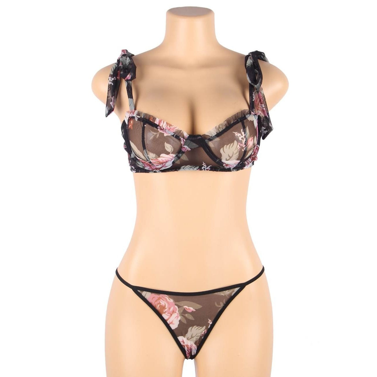 Buttercup Floral Print Lace Bra Set With Underwire Lingerie