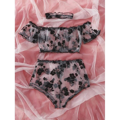 Sparrow Floral Mesh Lingerie Set & Choker