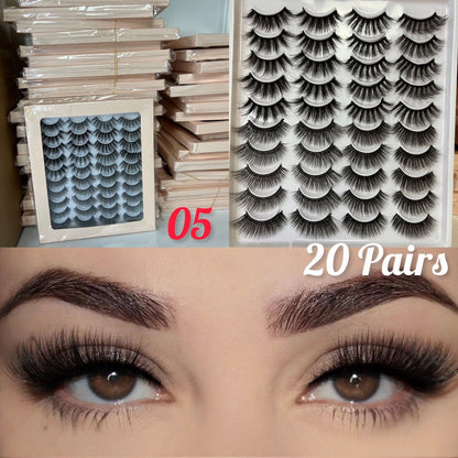 20 Pairs False Eyelashes Mink Natural Extension Black 3D Soft Lashes Makeup