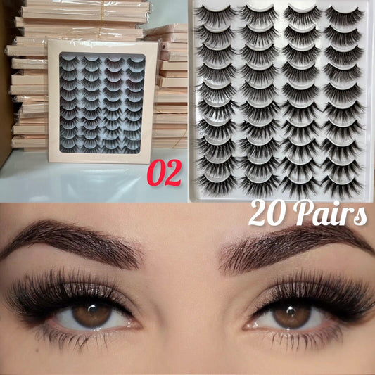 20 Pairs False Eyelashes Mink Natural Extension Black 3D Soft Lashes Style 2