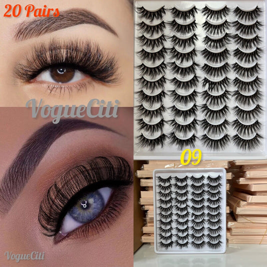 20 Pairs False Eyelashes Mink Natural Extension Black 3D Soft Lashes (Style 09)
