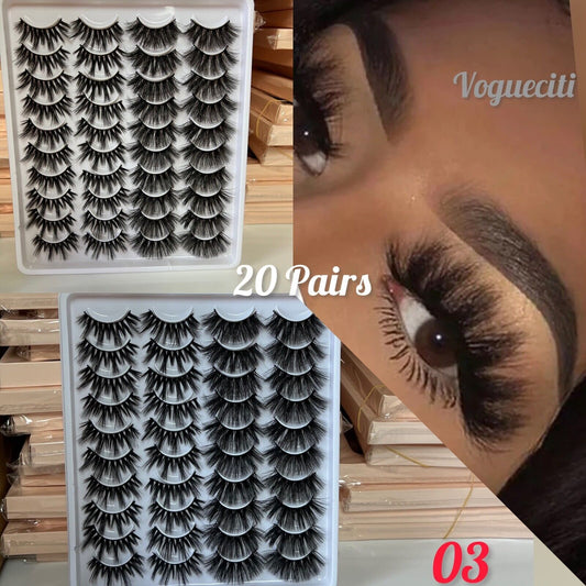 20 Pairs False Eyelashes Mink Natural Extension Black 3D Soft Lashes Makeup (Style 03)